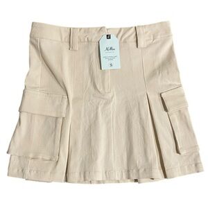 NWT NiMin Beige Pleated Mini Skirt‎ Cargo Utility Size S